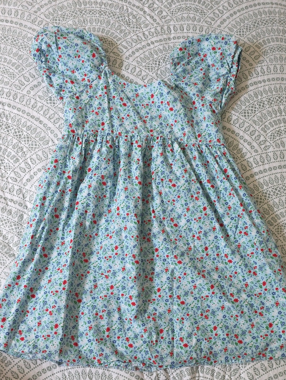 Janie and Jack Light Blue Floral Puff-Sleeve Dress